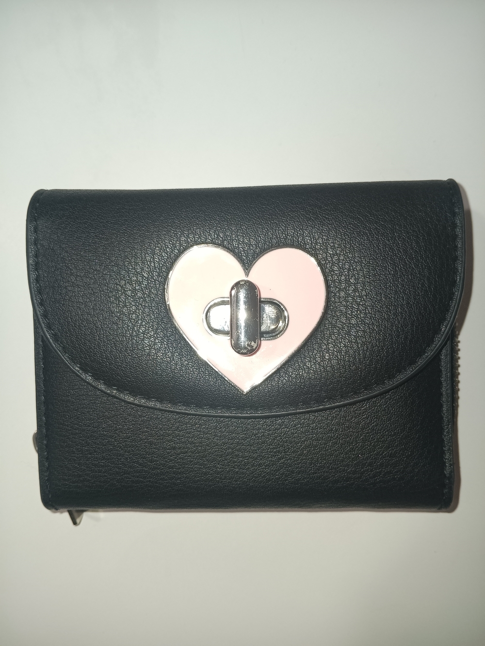 Black Wallet with Pink Heart Turn-Lock